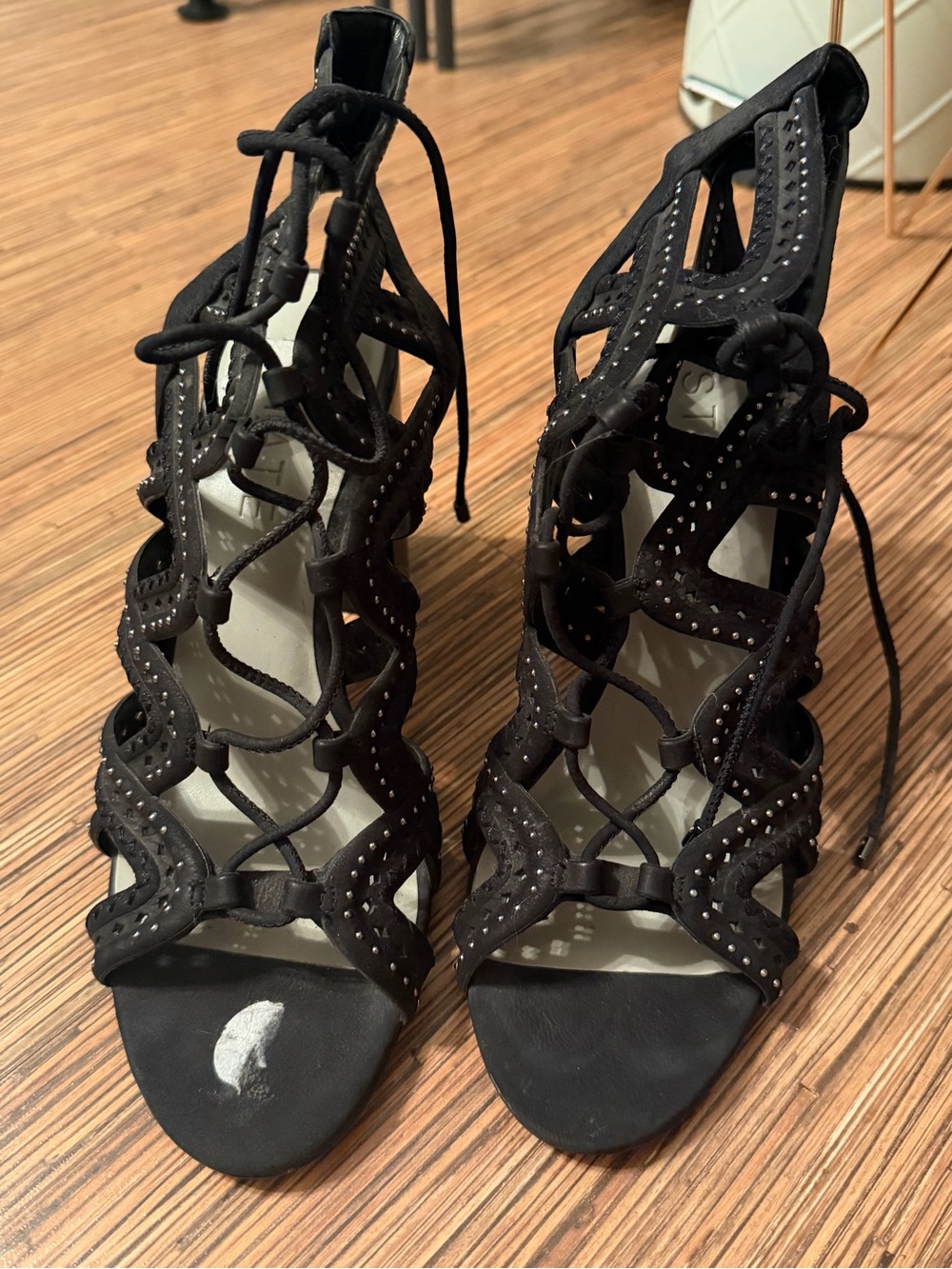 1. State Black Lace-Up Cutout Heeled Sandals